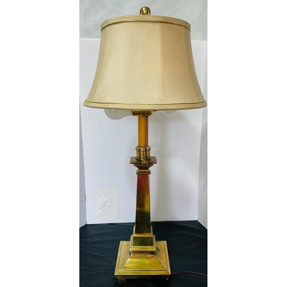 Vintage Brass Obelisk Lamp Dual Socket Pull Chain Traditional Pedestal Tested
